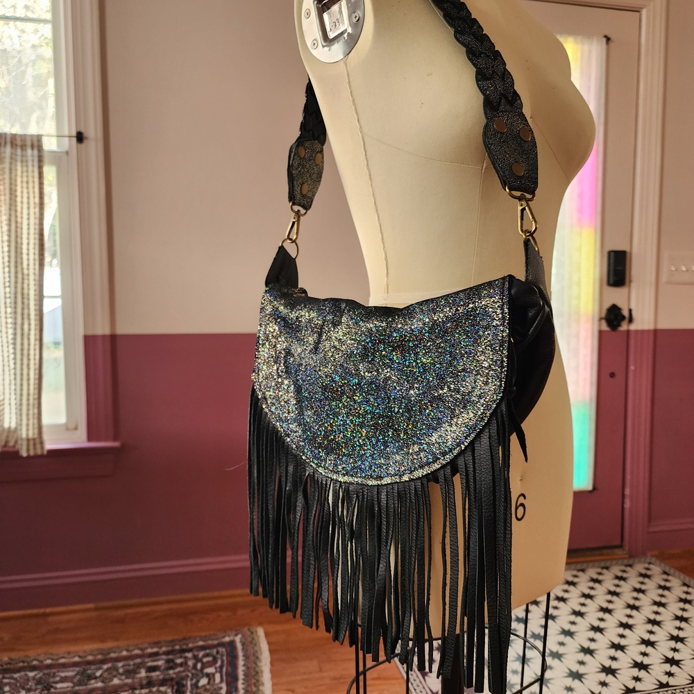 Black and Silver Fringe Women's Bag